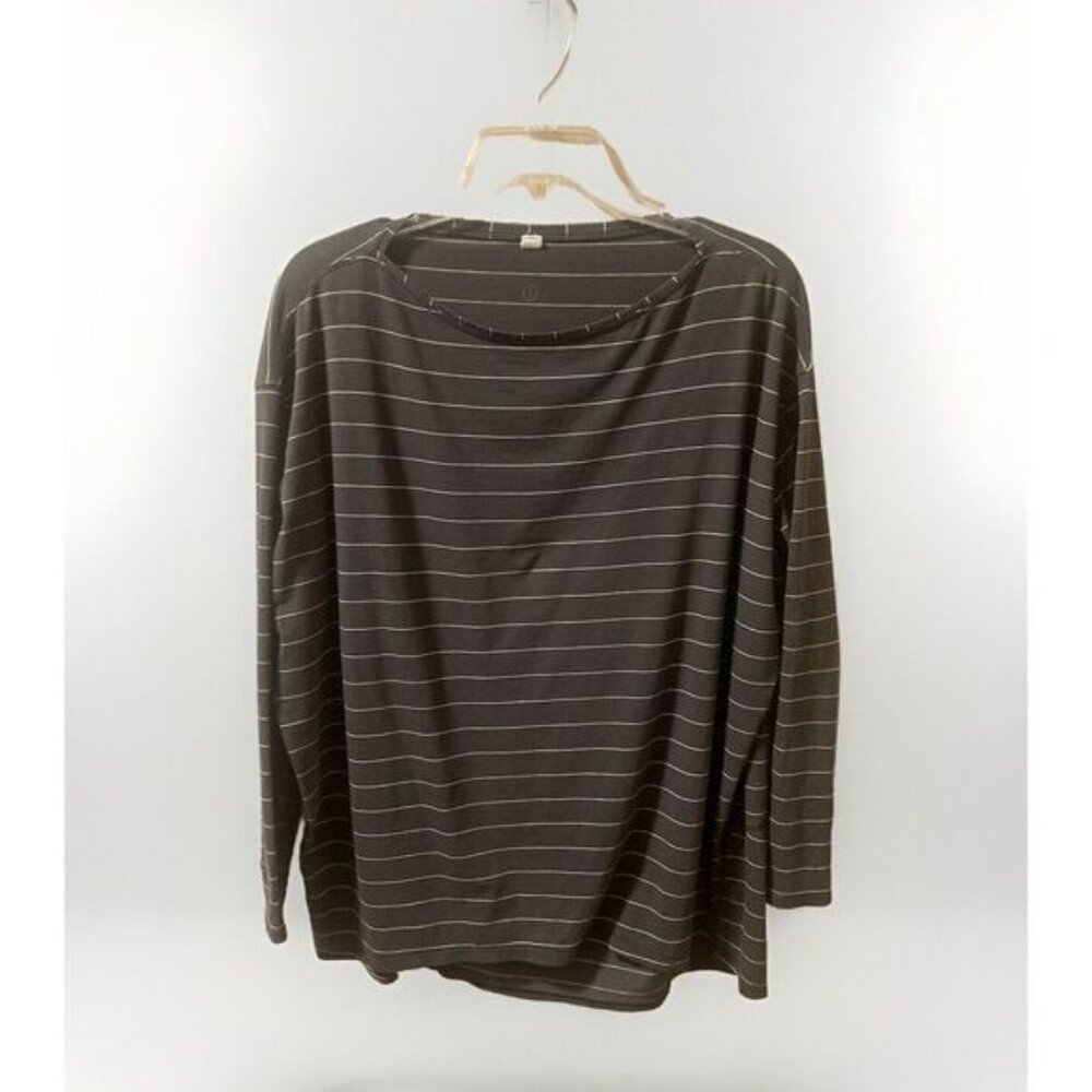 Lululemon Long Sleeve Tee Sz 20 Gray White Striped Top Shirt
